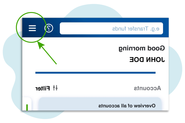 screenshot of mobile banking showing the menu